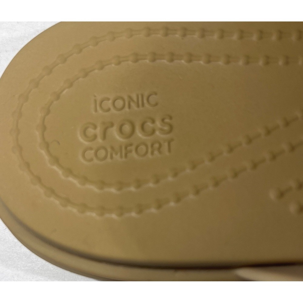 Crocs Sandals Womens 6 Tan Tulum Strappy Thong Buckle Flat Iconic Comfort Casual - Picture 4 of 6